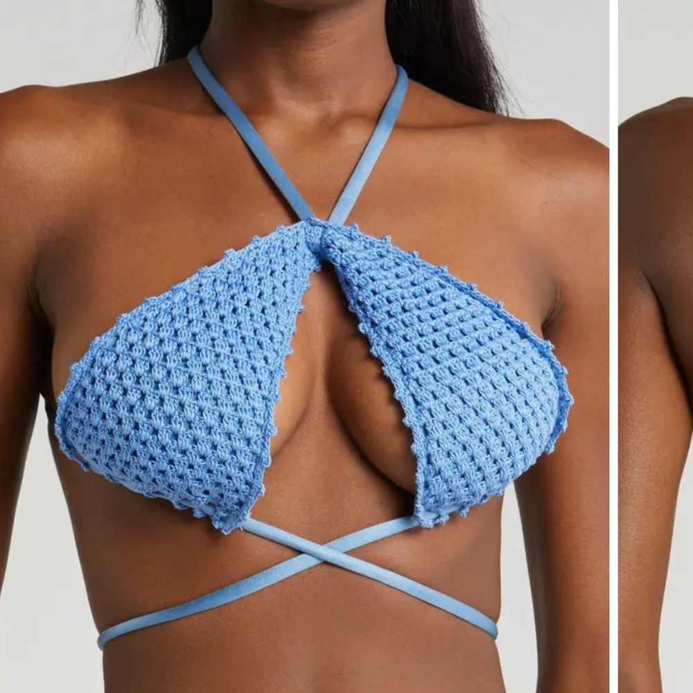 CAPITTANA Vera Crochet Bikini Top BLUE, SIZE MEDIUM 1167